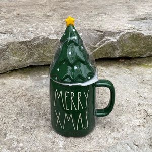 Rae Dunn MERRY XMAS Christmas Mug with Tree Topper